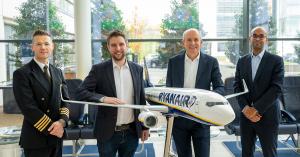 (From left) Paul Kelly, Ryanair’s Chief Instructor Line; Neal McMahon, Ryanair’s Director of Operations; Dominique Mineo, CEFA Aviation’s CEO, and Xavier Colognac, CEFA Aviation’s Sales Director at Ryanair Corporate Head Office in Dublin, Ireland.