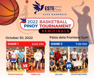 Poster showing four Filipino basketball teams competing in the semifinals