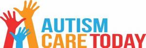 Brightly colored hands reach for the sky next to text that says Autism Care Today