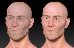 Comparison Images of Facial Reconstruction with Transparent Version Showing Skull
