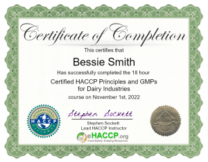Dairy HACCP Certificate