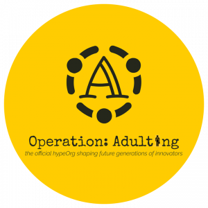 yellow circle with Operation: ADULTing™: the future hypeOrg shaping future generations of innovators