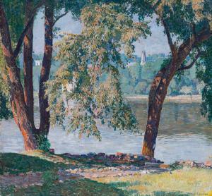 Oil on canvas by Daniel Garber (American, 1880-1958), titled Elm Bough (Aug. 1940), 28 inches by 30 inches. Sold for $262,500.