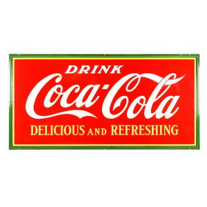 Monumental 4-foot-by-8-foot Coca-Cola sign (Canadian, 1938), single-sided porcelain, marked “Made in Canada" and “St. Thomas Metal Signs 1938" (CA$14,160).