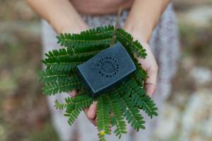An attractive bar of soap made from spent hops and kitchen fryer oil