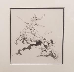 Original pen and ink book illustration by Frank Frazetta for the Doubleday edition of A Princess of Mars by Edgar Rice Burroughs, artist signed ($36,000).