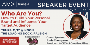 Amie Thompson to keynote event on November 17th for Marketers in the Triangle area