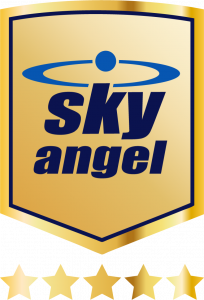 Skyangel's logo is a shield with stars below it