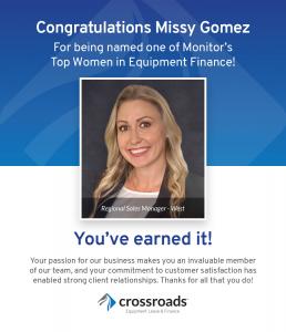 one of Monitor’s Top Women in Equipment Finance