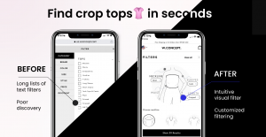 An image of two phones, one with text search and one with fashion visual search