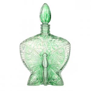Green cut to clear decanter by Stevens & Williams, 10 inches tall, in the figural butterfly form, the first example of its type that Woody Auction has ever had the privilege to see and sell.