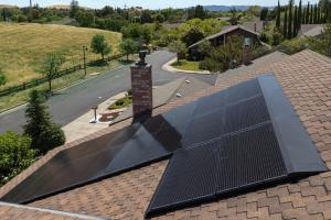 a roof with solar panels