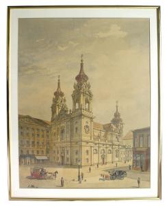 Adolf Hitler’s original watercolor painting of Schottenkirche on the Freyung (a part of old Vienna), signed “A. Hitler” lower right and dated “1910”. It surfaced in 1974 (MB: $12,000).