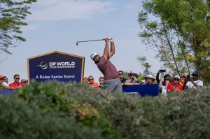 ROLEX TESTIMONEE JON RAHM PLAYING A SHOT ON DAY FOUR OF THE 2022 DP WORLD TOUR CHAMPIONSHIP, DUBAI