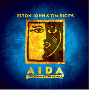 The AIDA motif of two skin tones symbolize the bi-racial lovers.