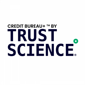 Trust Science wordmark, text reads Credit Bureau+ ™ by Trust Science ®