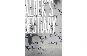 A flock of geese fly off to the right, entangled with the title, "Aldek's Bestiary"