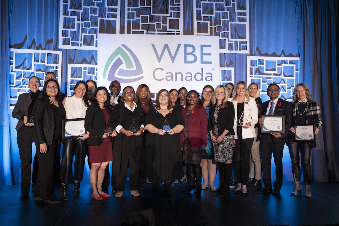 The 2022 Excellence award winners accept their awards at WBE Canada's 2022 National Conference on November 10, 2022.