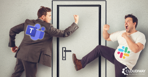 2 workers fight, one is Teams, the other one prefers Slack collaboration system.