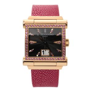 De Grisogono Grande ladies’ watch, Swiss, circa 2001, with gently curved silhouette style, an 18kt rose gold case and pink sapphires, box and papers included (CA$20,060).