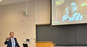 Mitchell Littman of Littman Krooks with music artist and entrepreneur John Legend on Zoom at Brooklyn Law School