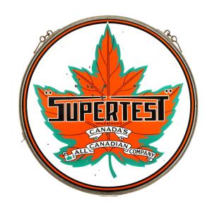 Supertest (“Canada’s All-Canadian Company”) 1940s double-sided porcelain service station sign, round and 5 feet in diameter, in the original ring (CA$10,030).
