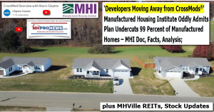 'Developers Are Moving Away from CrossMods®' Manufactured Housing Institute Oddly Admits Plan Undercuts 99 Percent of Manufactured Homes MHI Doc Facts Analysis Plus MHVille REITs Stocks Updates MHProNews.