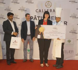 Pascale Meulemeester, Vice President for Global Gourmet, Barry Callebaut AG giving win price to Chef Alisha Faleiro.jpg