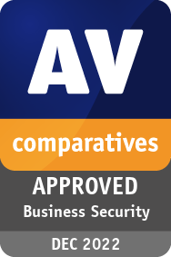 AV-Comparatives Award plus Logo für zertifizierte Produkte des Long-Term Enterprise & Business IT Security Test Dezember 2022.