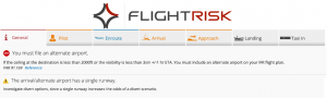 FlightRisk aviation software displays custom advisory