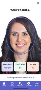 This is a mock-up of the Dragonfly biometric results screen. It will provide users a quick read of where they are. It’ll also match their bio age to their current age. (Screen example pictured here subject to change.)