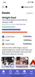 This is a mock-up of the Dragonfly app goals screen. By daily assembling all of the health data fragments into one place, Dragonfly users can customize their goals and receive personalized insights and recommendations. (Screen example pictured here subjec
