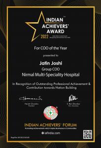 Jatin Joshi-Nirmal Hospital Group COO Wins the ‘COO of the Year Award’