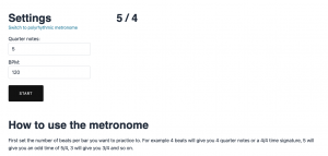 Free online drumming metronome in 5/4 time signature