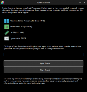 Screenshot of System Examiner UI