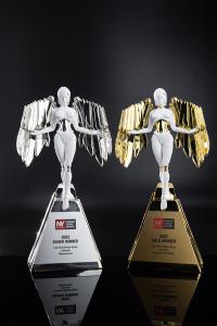 Stunning statuettes in silver and gold for the two New York Product Design wins by Luly Yang for her Luleisure exclusive collection.