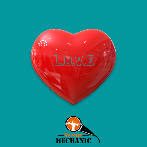 Album Cover for L.O.V.E. Personal love song. Heart with Reverse Mechanic Logo.