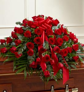 Red rose funeral casket flowers