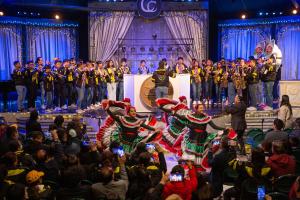 Members of the Buhos Marching Band of Veracruz, Mexico, performed at a New Year’s Eve celebration at the Church of Scientology Celebrity Centre.