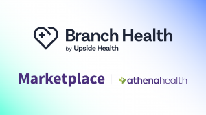Branch Health by Upside Health logo accompanied by athenahealth Marketplace logo on a soft gradient background