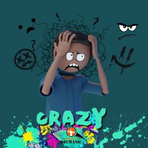 Single cover art for new Alternative Hip Hop song "Crazy" showing an angry crazy cartoon