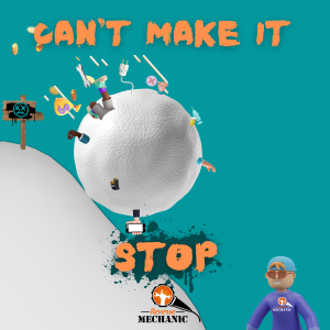 Minnesota Hip Hop artist Reverse Mechanic's digital cover art for Can't Make It Stop - A cartoon snowball rolling out of control in claymation