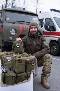 Ukraine solider with supplies donated by Ukraine Friends.