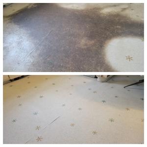 Before and after residential VCT floor cleaning