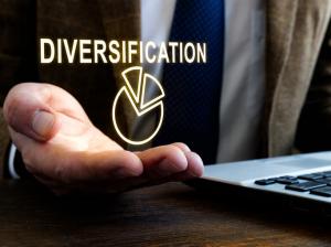 Businessman holds sign diversification as part of risk management