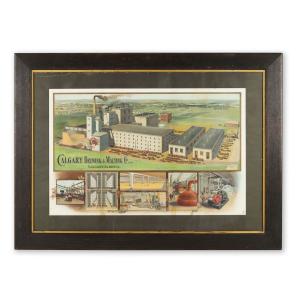 Early 20th century Calgary (Canada) Brewing & Malting Company poster on single-sided lithographed paper with great color, 33 inch by 45 inch frame (est. CA$4,000-$6,000).