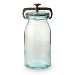 Hamilton Glass Works No. 1 clamp fruit jar (Canadian), aqua in color and in excellent condition, standing 6 ¾ inches tall to the top of the lid (est. CA$3,500-$5,000).