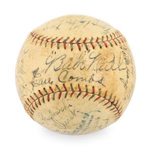 1929 New York Yankees partial team-signed baseball (Babe Ruth and Waite Hoyte’s signatures were deemed “ghost” signed; others are genuine) (est. CA$3,000-$4,000).