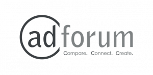 AdForum logo, circular design conveying connection
