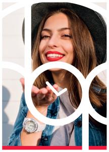 watch repair woman blowing kiss, with logo